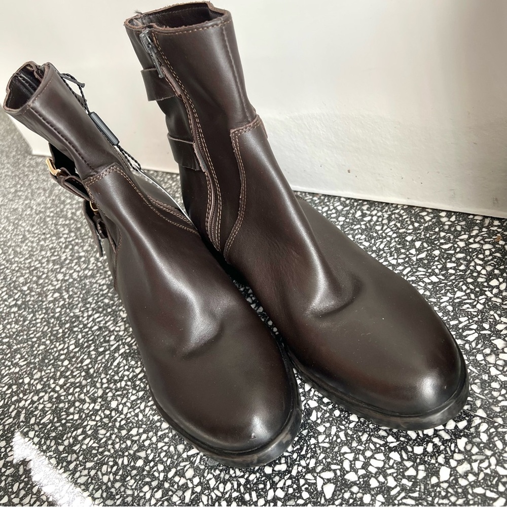 Emanuele Crasto Brown Leather Ankle Boots Double Buckle Size 40 - Picture 9 of 10
